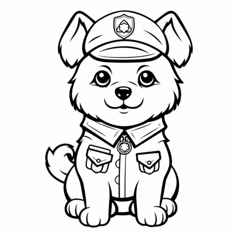 Black and White Cartoon Illustration of Cute Puppy Police Dog An