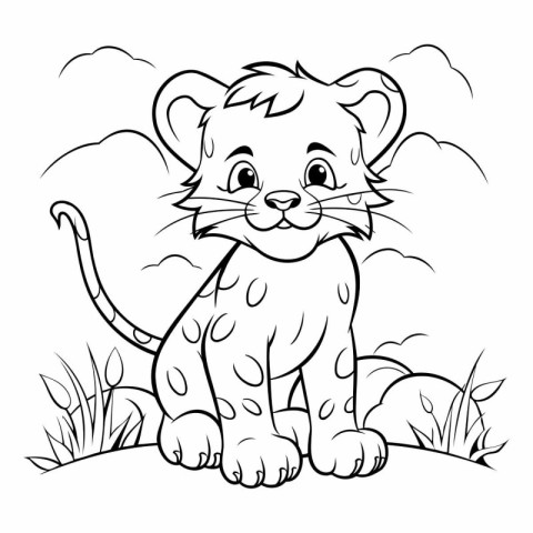 Black and White Cartoon Illustration of Cute Lion Animal for Col