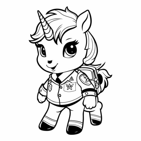 Black and White Cartoon Illustration of Cute Unicorn Fantasy Cha