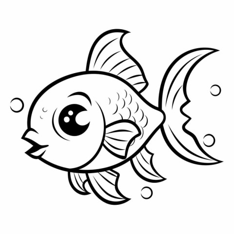 Black and White Cartoon Illustration of Cute Fish Animal Charact