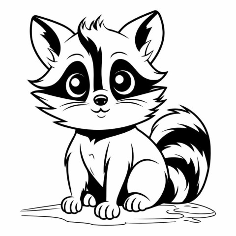 Raccoon - Black and White Cartoon Illustration. Vector Art