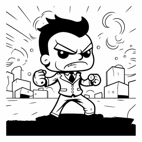 Angry Businessman - Black and White Cartoon Illustration. Vector