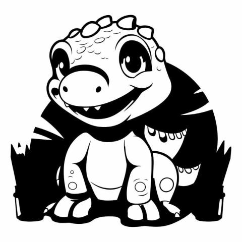 Cute cartoon dinosaur. Black and white vector illustration isola