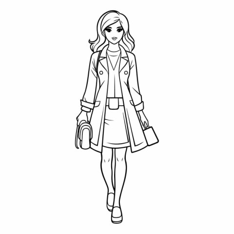 Fashionable young woman in trench coat with handbag.