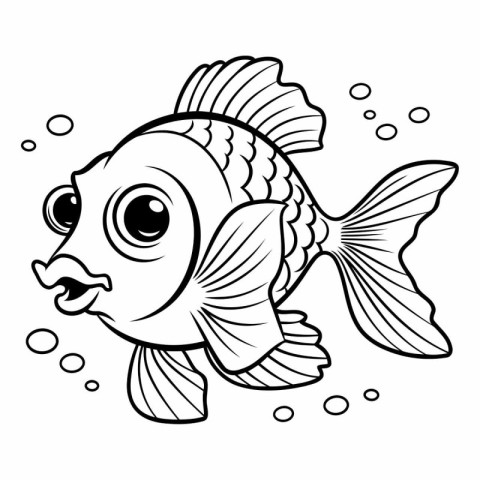 Black and White Cartoon Illustration of Cute Fish Animal Charact