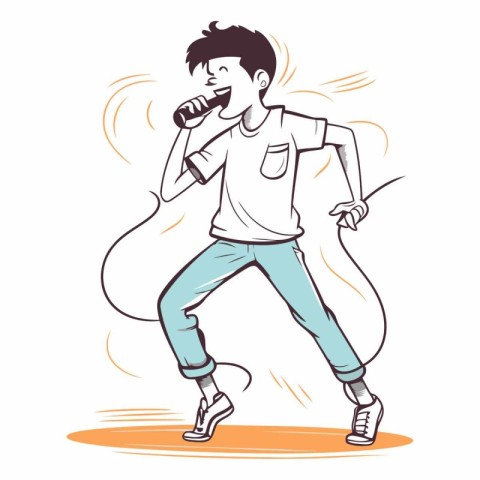 Illustration of a man singing karaoke with a microphone.