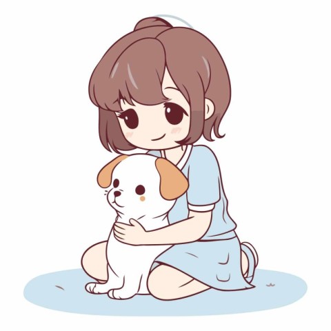 Girl and puppy of a girl with a dog.