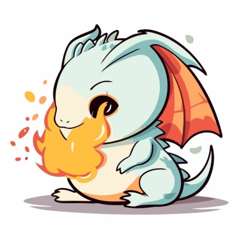 Illustration of a Cute Little Dragon with Flames in its Mouth