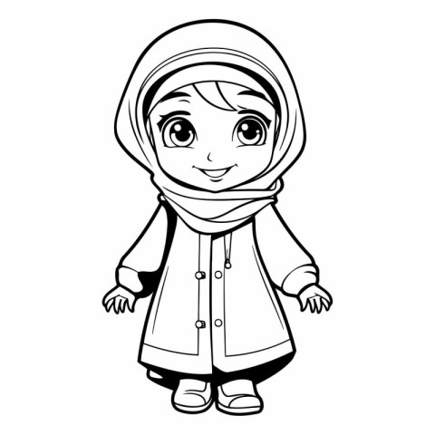 Cute muslim girl in hijab for coloring book.