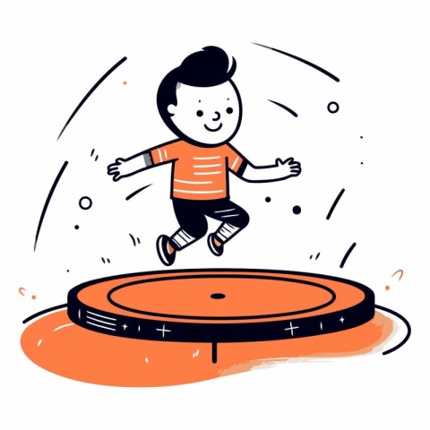 Boy jumping on a trampoline in doodle style