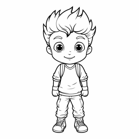 Cute little boy cartoon character for coloring book.