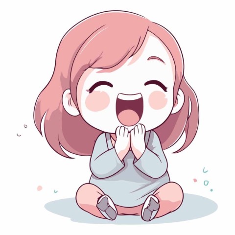 Illustration of a Cute Little Girl Smiling and Winking