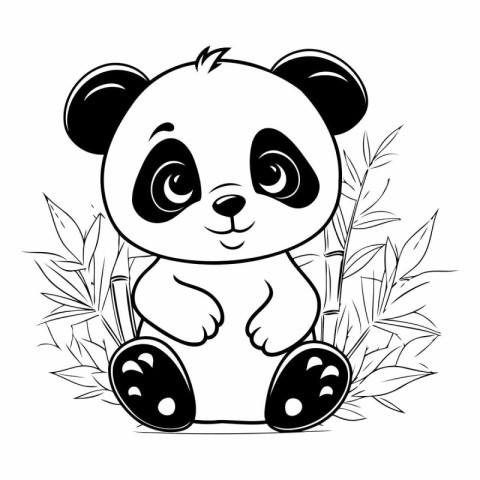 cute panda bear cartoon with bamboo leaves vector illustration g