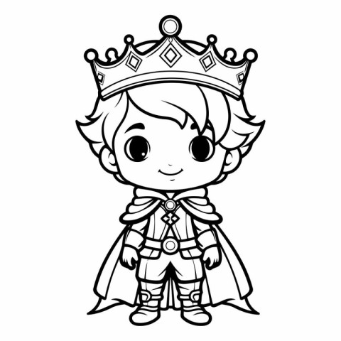 Cute cartoon prince. Black and white vector illustration for col