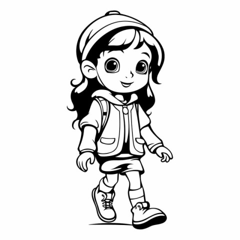 Vector illustration of Cute little girl with backpack on white b