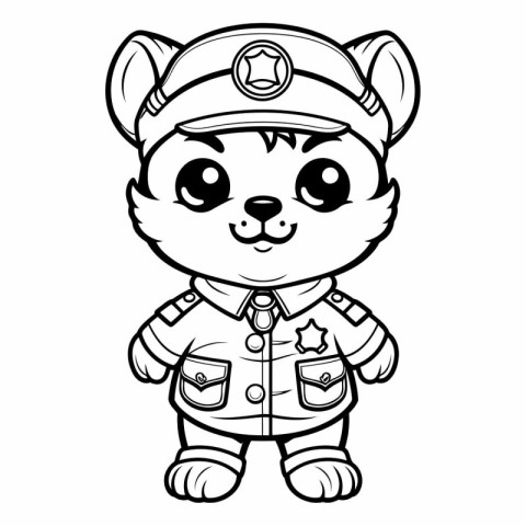 Black and White Cartoon Illustration of Cute Animal Policeman Ch