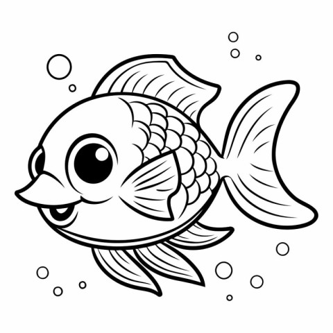 Black and White Cartoon Illustration of Cute Fish for Coloring B