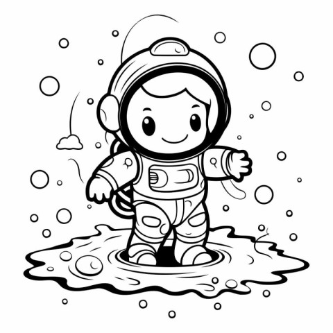 astronaut in the water. black and white vector illustration.