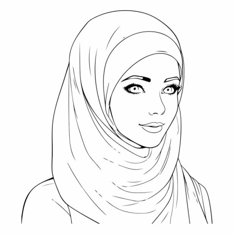 Beautiful muslim woman in hijab. Hand drawn vector illustration.