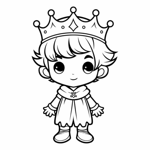 Cute little prince with crown for coloring book.