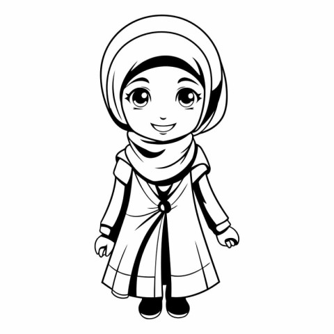 Cute muslim girl in traditional clothes cartoon vector illustrat