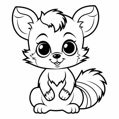 Cute Squirrel - Black and White Cartoon Illustration. Isolated O