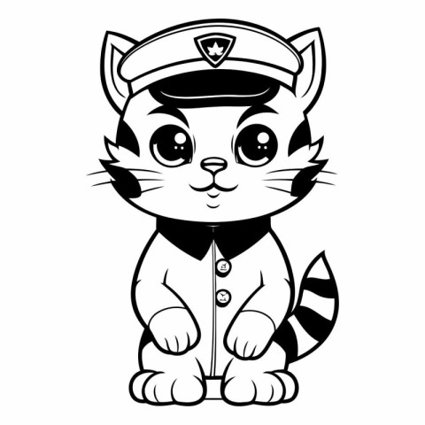 Black and White Cartoon Illustration of a Cute Sailor Cat Colori