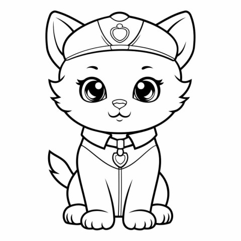 Black and White Cartoon Illustration of Cute Little Cat Sailor C