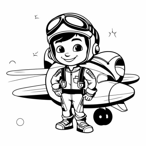 Vector illustration of a boy in a spacesuit and helmet with an a