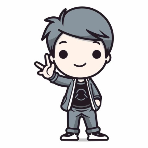 Boy with ok hand sign - Cute Cartoon Style Vector Illustration