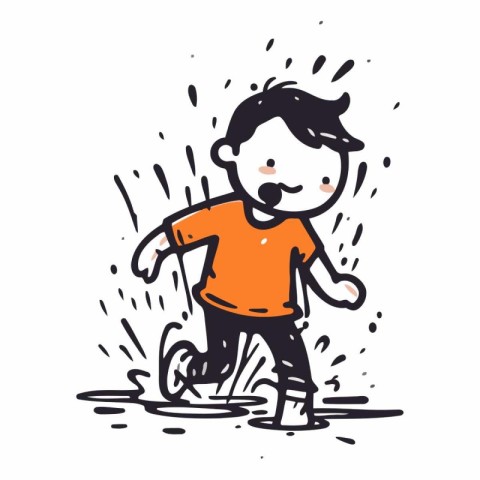 Cartoon illustration of a boy running in the rain.