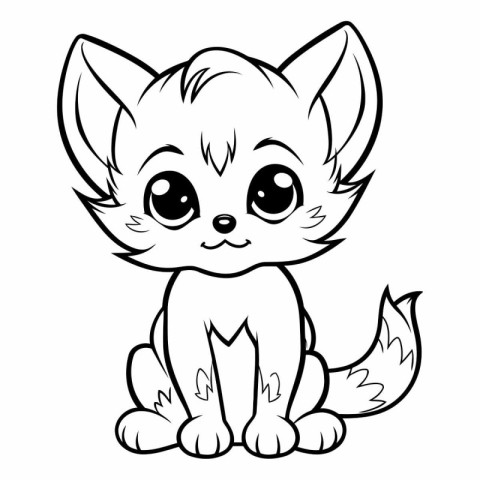 Cute Cartoon Fox Coloring Book Page for Kids Vector Illustration