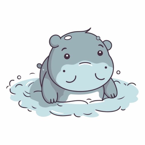 Cute hippo in water of a cartoon character.