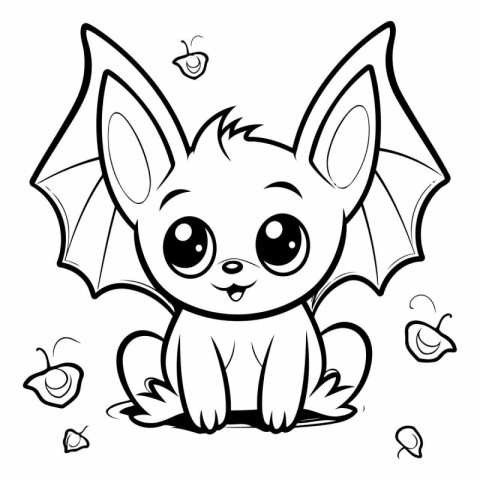 Cute cartoon bat. Black and white vector illustration for colori