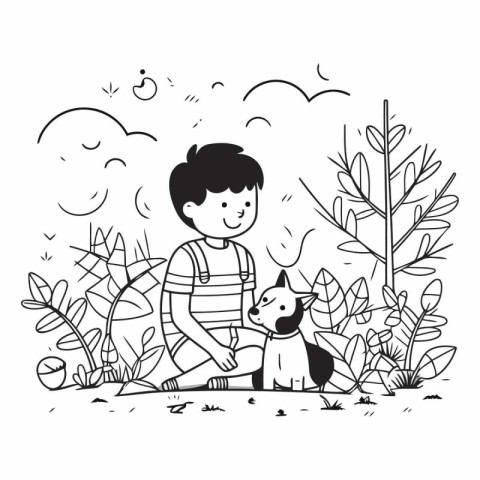 Boy with dog cartoon design. Animal zoo life nature and fauna th