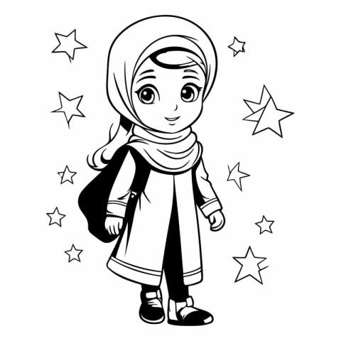 Arabic girl in a hijab for coloring book.