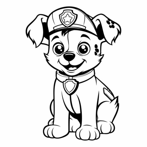 Black and White Cartoon Illustration of Cute Puppy Police Dog An