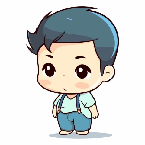 Cute Boy Wearing Blue Clothes Cartoon Character Vector Illustrat