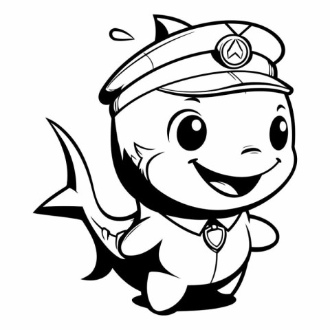 Vector illustration of Cute cartoon shark in police cap and unif