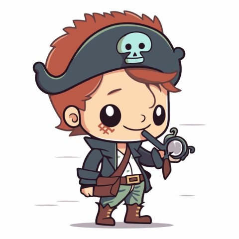 Cute boy in pirate costume holding a camera.