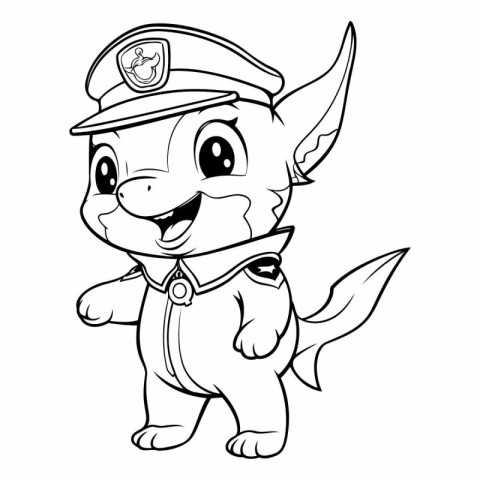 Black and White Cartoon Illustration of Cute Puppy Sailor Animal