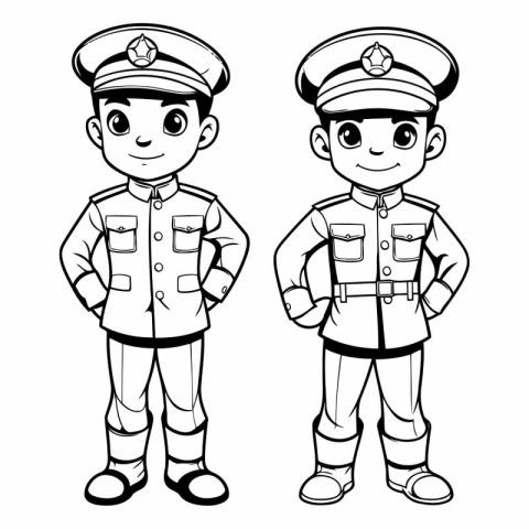 Cute Cartoon Policeman and Policeman Characters - Coloring Book