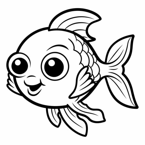 Black and White Cartoon Illustration of Cute Fish Animal Charact