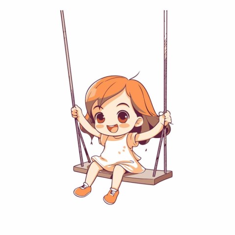 Cute little girl swinging on a swing isolated on white backgroun