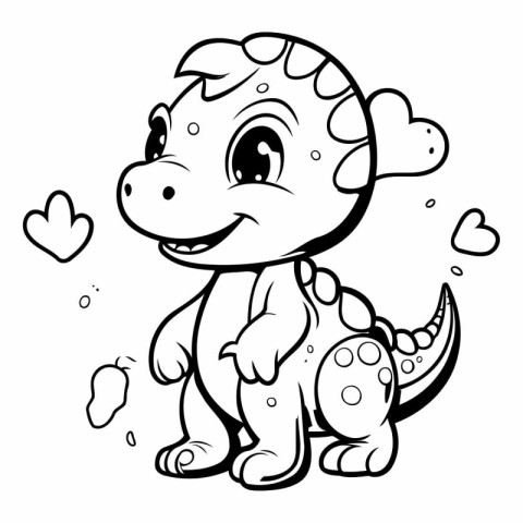 Cute baby dinosaur with hearts for coloring book.