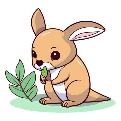 Cute little kangaroo with a plant.