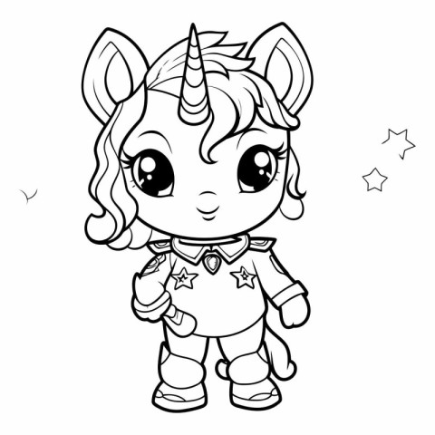 Black and White Cartoon Illustration of Cute Unicorn Fantasy Cha