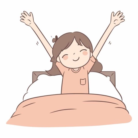 Illustration of a Woman Relaxing in Her Bed with Arms Raised