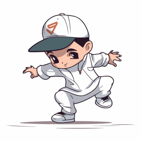 Cute little boy in baseball cap running. Vector cartoon illustra