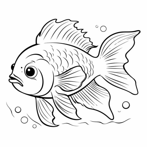 Black and white vector illustration of a goldfish. Coloring book